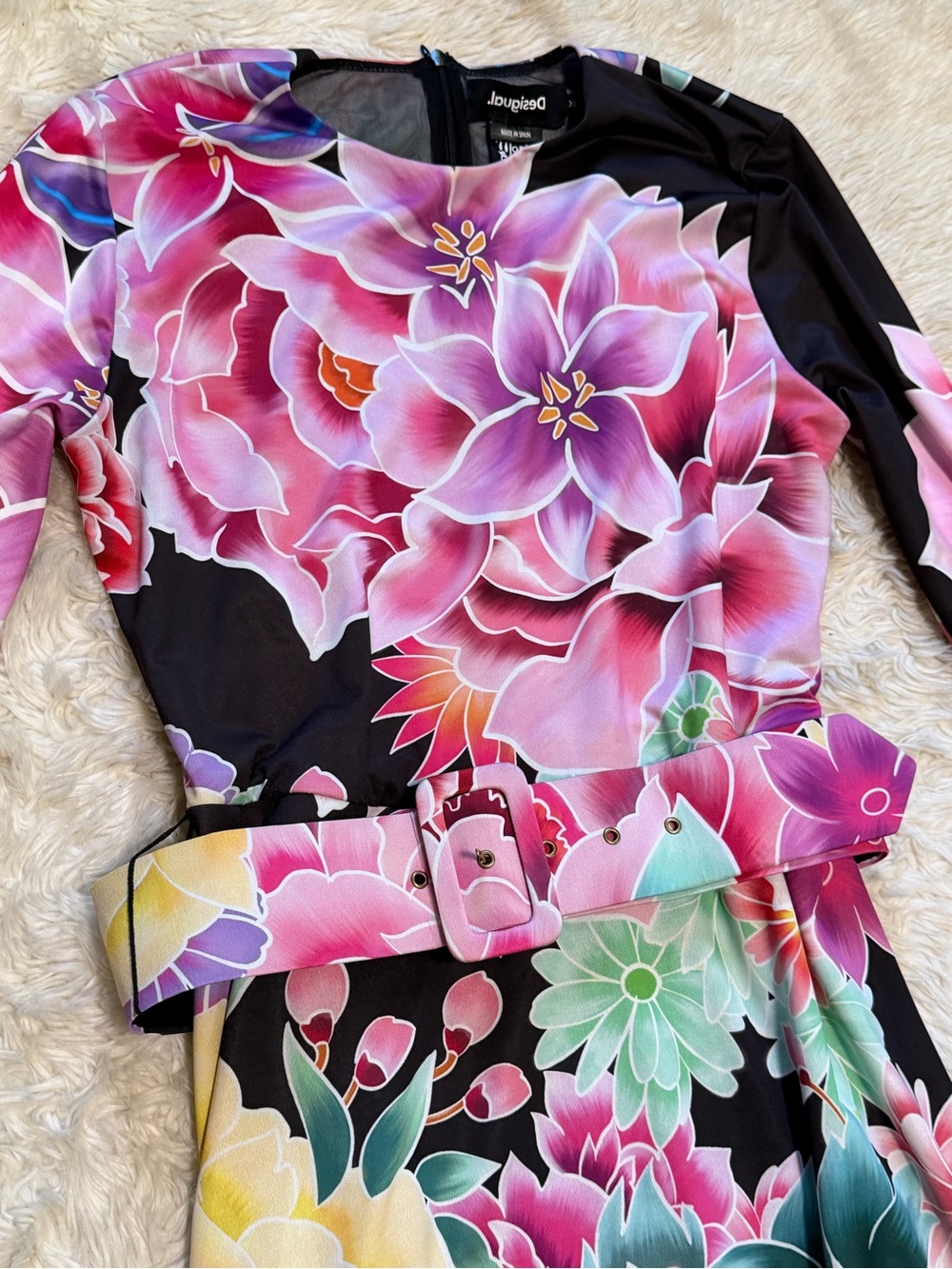 Desigual x Maria Escote Long Sleeve Belted Maxi Dress in Garden Floral - Size XL - Picture 3 of 7